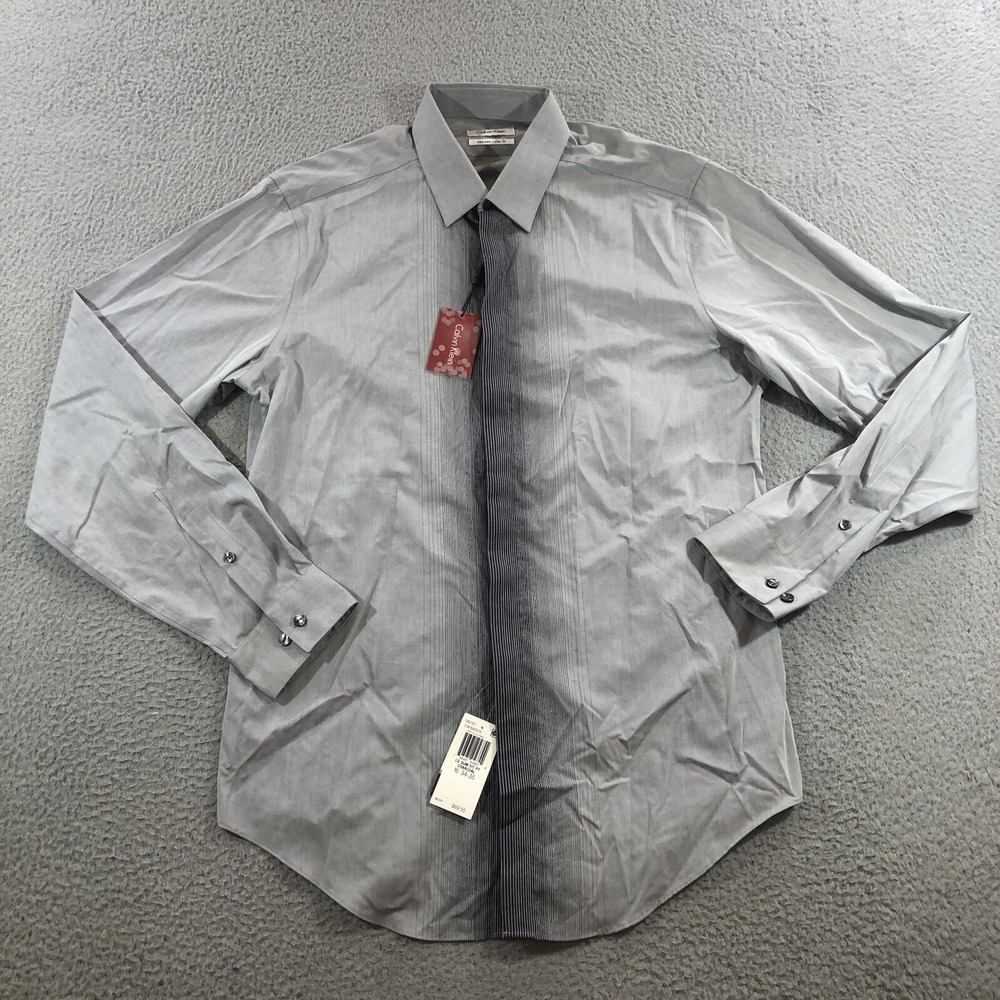 calvin klein dress shirt Men's 16 34/35 Gray Button Up Long Sleeve